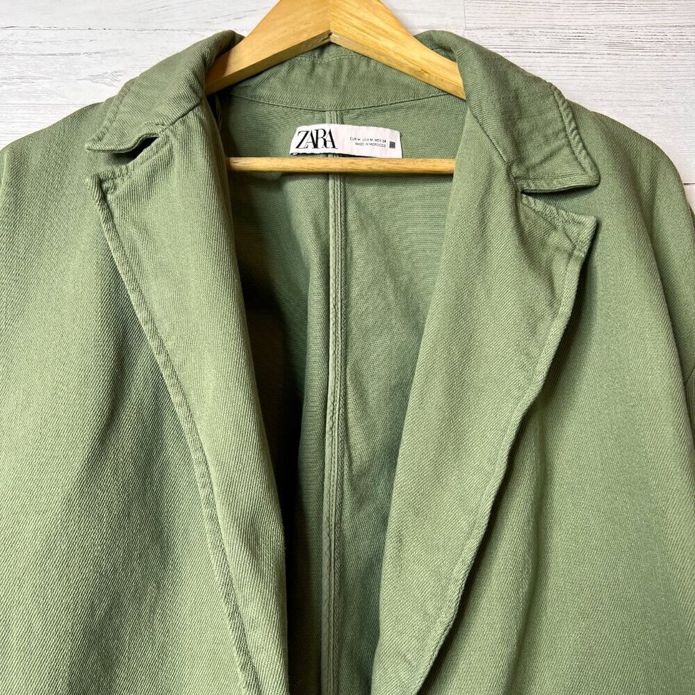 Zara Shacket Womens Size Medium Sage Green Denim Wide Arm Sleeve 100% Cotton - Picture 9 of 15